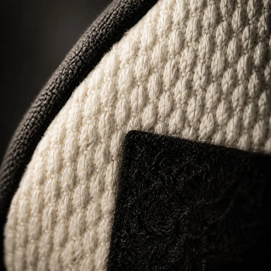 Close-up of the sashi-ori weave on the SAMPLE Omusubi pouch