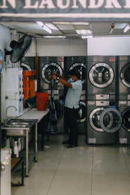 Inside a laundromat