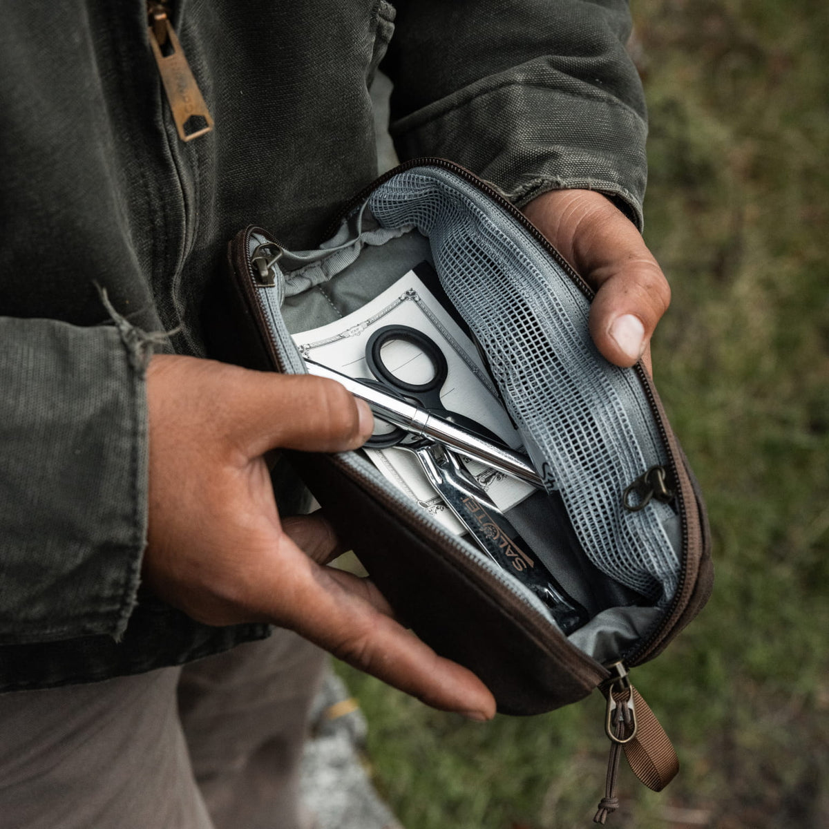 Evergoods Civic Access Pouch 0.5L (Waxed Canvas Edition) - in use