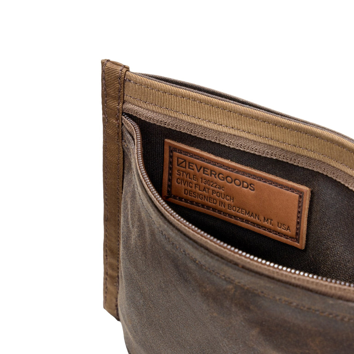 Evergoods Civic Flat Pouch (Waxed Canvas Edition) - label