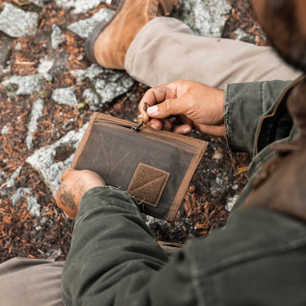 Evergoods Civic Flat Pouch (Waxed Canvas Edition) - in hand