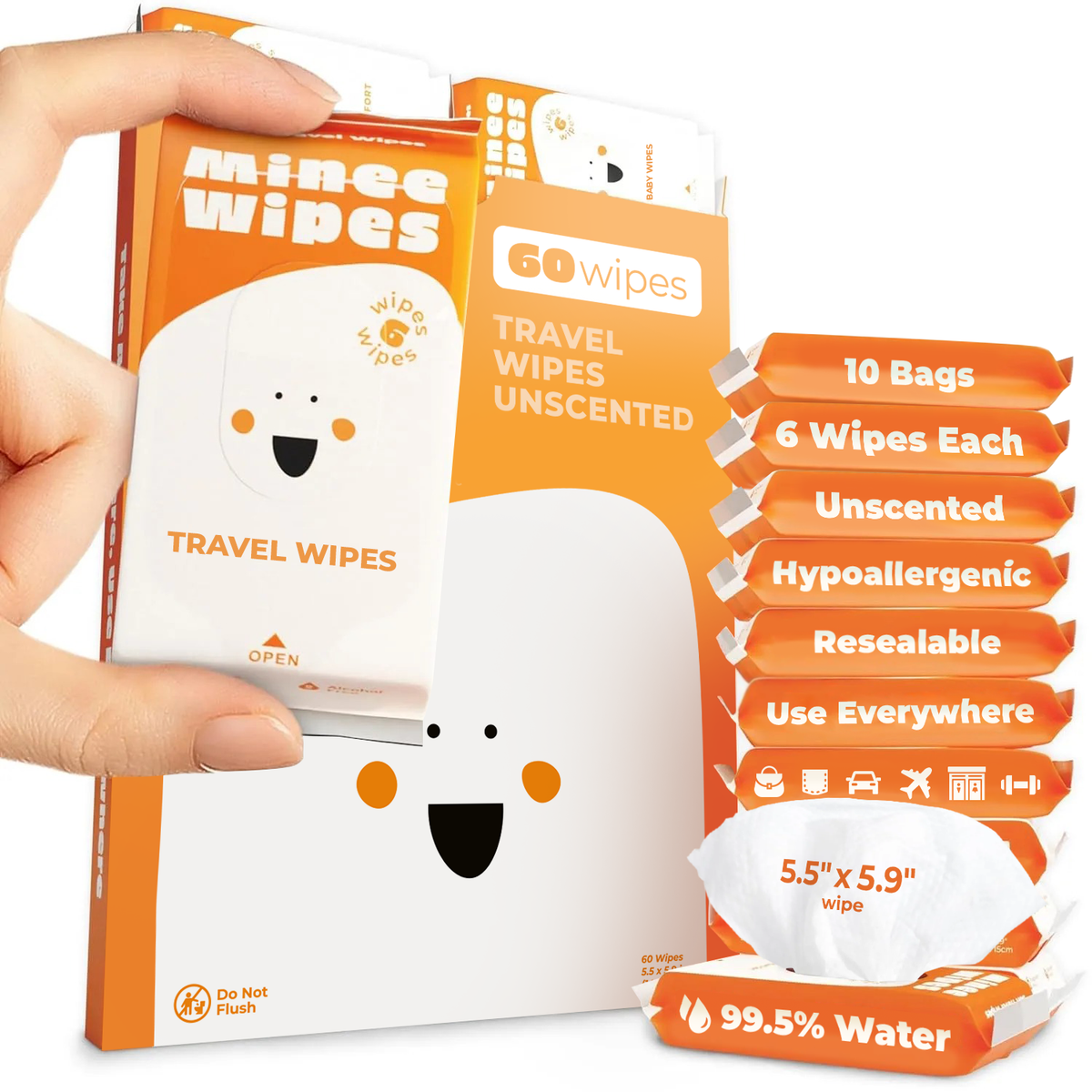 99.5% Water Travel Wipes 10-Pack