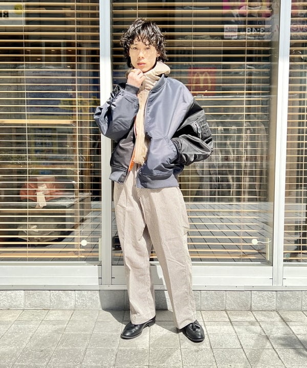 美品 BEAMS crazy ma-1 flight jacket 牛革 黒 Crazy Pattern Wide Fit MA-1 Jacket