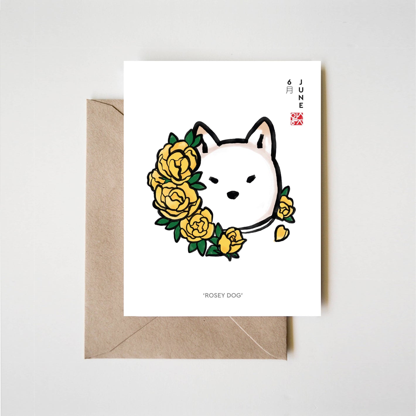 June Yellow Rose Shiba Card