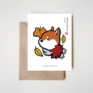 November Autumn Leaves Shiba Card